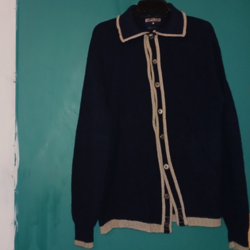 Van Heusen Wool Navy and Cream Men's Cardigan Sweater